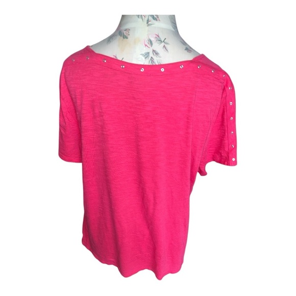 Chico's Pink Relaxed Short Sleeve T-Shirt with Studded Detail - Picture 4 of 7